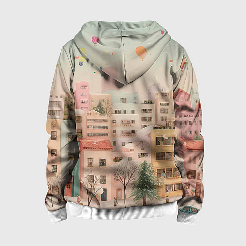 Детская толстовка на молнии Объемный новогодний город / 3D-Белый – фото 2
