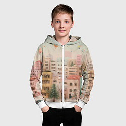 Толстовка на молнии детская Объемный новогодний город, цвет: 3D-белый — фото 2