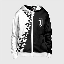 Толстовка на молнии детская Juventus черно белая геометрия текстура, цвет: 3D-белый