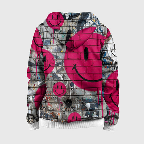Детская толстовка на молнии Розовые смайлы граффити / 3D-Белый – фото 2