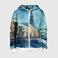 Толстовка на молнии детская Снегопад в Санкт-Петербурге, цвет: 3D-белый