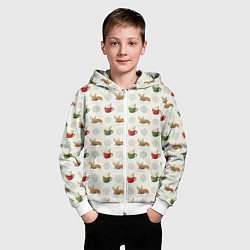 Толстовка на молнии детская Зимний паттерн с оленем и чашками какао, цвет: 3D-белый — фото 2