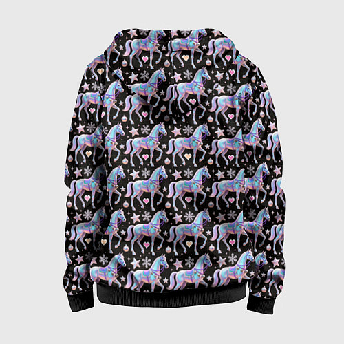 Детская толстовка на молнии Новогодние лошади y2k / 3D-Черный – фото 2