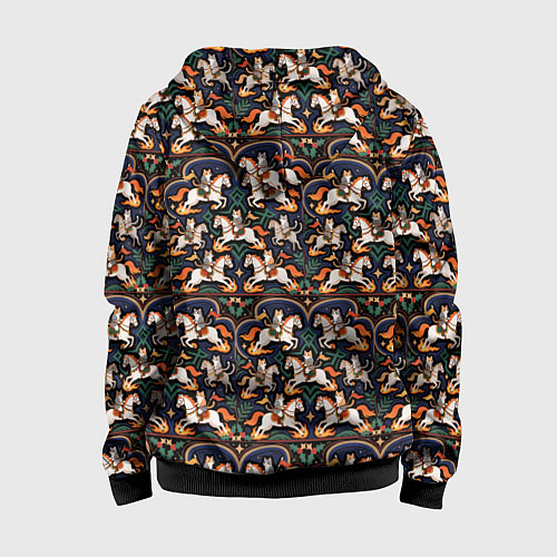 Детская толстовка на молнии Новогодние коты всадники на лошади / 3D-Черный – фото 2