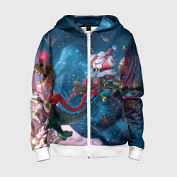 Детская толстовка на молнии Санта с динозавром