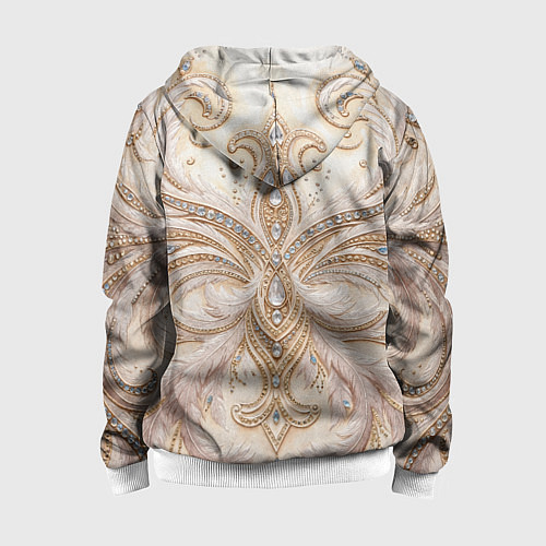 Детская толстовка на молнии Перламутровый орнамент с перьями / 3D-Белый – фото 2
