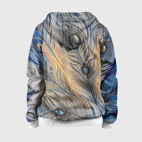 Детская толстовка на молнии Синие перья с самоцветами / 3D-Белый – фото 2