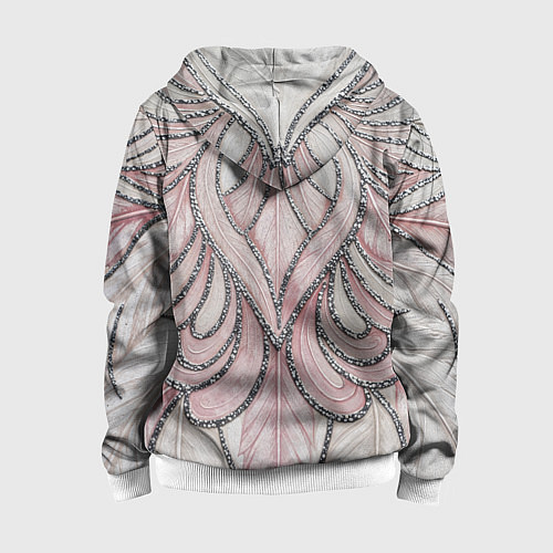 Детская толстовка на молнии Нежно розовый орнамент из перьев / 3D-Белый – фото 2