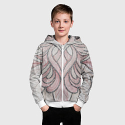 Толстовка на молнии детская Нежно розовый орнамент из перьев, цвет: 3D-белый — фото 2