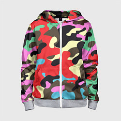 Толстовка на молнии детская Яркий камуфляж, цвет: 3D-меланж