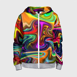 Толстовка на молнии детская Неоновые разводы, цвет: 3D-меланж