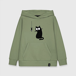 Толстовка детская хлопковая Кот и рыба, цвет: авокадо