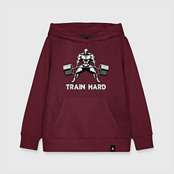 Толстовка детская хлопковая Train hard тренируйся усердно, цвет: меланж-бордовый