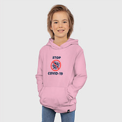 Толстовка детская хлопковая STOP COVID-19, цвет: светло-розовый — фото 2