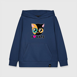 Толстовка детская хлопковая I Love Cats, цвет: тёмно-синий