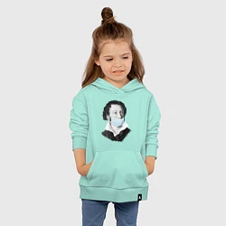 Толстовка детская хлопковая Пушкин в медицинской маске, цвет: мятный — фото 2