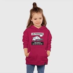 Толстовка детская хлопковая I are programmer beep boop Кот программист, цвет: маджента — фото 2