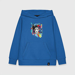 Толстовка детская хлопковая Лев в цветах и перьях, цвет: синий