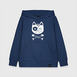 Толстовка детская хлопковая Голова кота Skull Hype, цвет: тёмно-синий