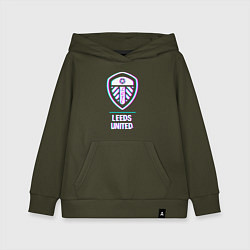 Толстовка детская хлопковая Leeds United FC в стиле Glitch, цвет: хаки