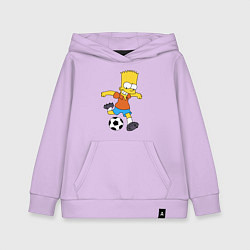 Толстовка детская хлопковая Барт Симпсон бьёт по футбольному мячу, цвет: лаванда