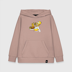 Толстовка детская хлопковая Гомер Симпсон набил рот картофелем фри, цвет: пыльно-розовый