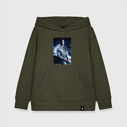 Толстовка детская хлопковая Пол Уокер на капоте, цвет: хаки