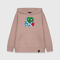 Толстовка детская хлопковая Frog Pepe мем, цвет: пыльно-розовый