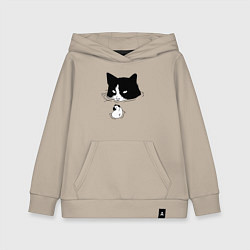 Толстовка детская хлопковая Кот сидит в воде и сторожит утёнка, цвет: миндальный