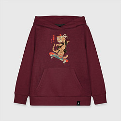 Толстовка детская хлопковая Кот самурай скейтбордист, цвет: меланж-бордовый
