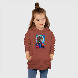 Толстовка детская хлопковая Кот модник - нейросеть, цвет: кирпичный — фото 2