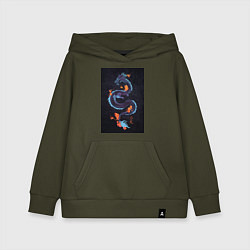 Толстовка детская хлопковая Синий дракон на черном фоне, цвет: хаки