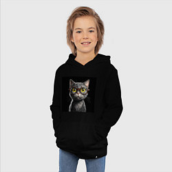 Толстовка детская хлопковая Желтоглазый котик в очках, цвет: черный — фото 2