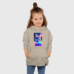 Толстовка детская хлопковая Девчонка бравый космонавт - нейросеть, цвет: миндальный — фото 2