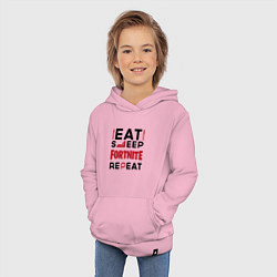 Толстовка детская хлопковая Надпись: eat sleep Fortnite repeat, цвет: светло-розовый — фото 2