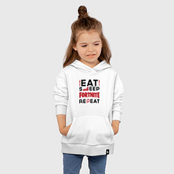 Толстовка детская хлопковая Надпись: eat sleep Fortnite repeat, цвет: белый — фото 2