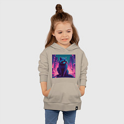 Толстовка детская хлопковая Енот в лучах неонового города, цвет: миндальный — фото 2