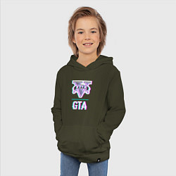 Толстовка детская хлопковая GTA в стиле glitch и баги графики, цвет: хаки — фото 2