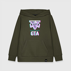 Толстовка детская хлопковая GTA в стиле glitch и баги графики, цвет: хаки