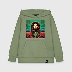 Толстовка детская хлопковая Digital Art Bob Marley in the field, цвет: авокадо