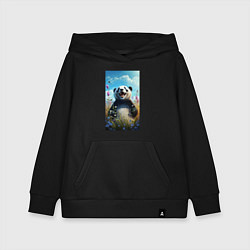 Толстовка детская хлопковая Довольная панда на природе, цвет: черный