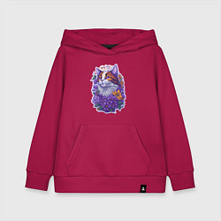 Толстовка детская хлопковая Рыжий котик и фиолетовые цветы, цвет: маджента