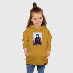 Толстовка детская хлопковая Модный волчара - житель Нью-Йорка - нейросеть, цвет: горчичный — фото 2