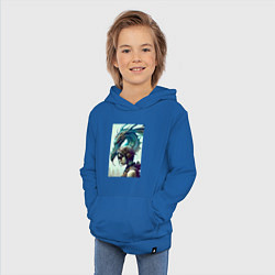 Толстовка детская хлопковая Девчонка в шлеме и дракон - киберпанк, цвет: синий — фото 2