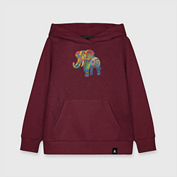 Толстовка детская хлопковая Разноцветный слоник, цвет: меланж-бордовый