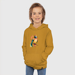 Толстовка детская хлопковая Попугай в брызгах краски, цвет: горчичный — фото 2