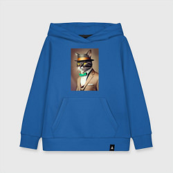 Толстовка детская хлопковая Портрет кота джентльмена в шляпе, цвет: синий