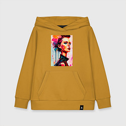 Толстовка детская хлопковая MoMo - женщина с красным бантом в волосах, цвет: горчичный