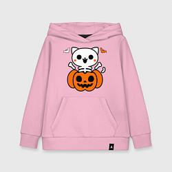Толстовка детская хлопковая Веселый кот-скелет в тыкве - Хэллоуин, цвет: светло-розовый