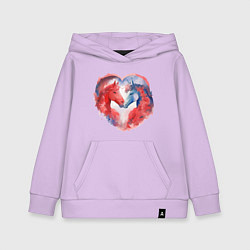 Толстовка детская хлопковая Влюбленные лошади акварель, цвет: лаванда